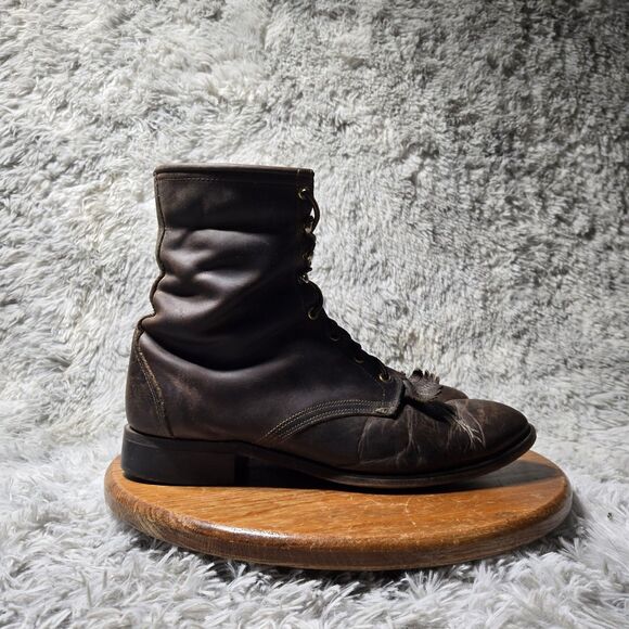 Vintage Laredo Kiltie Leather Womens Size 12EE Brown Lace Up Made In USA Boots - Picture 9 of 9